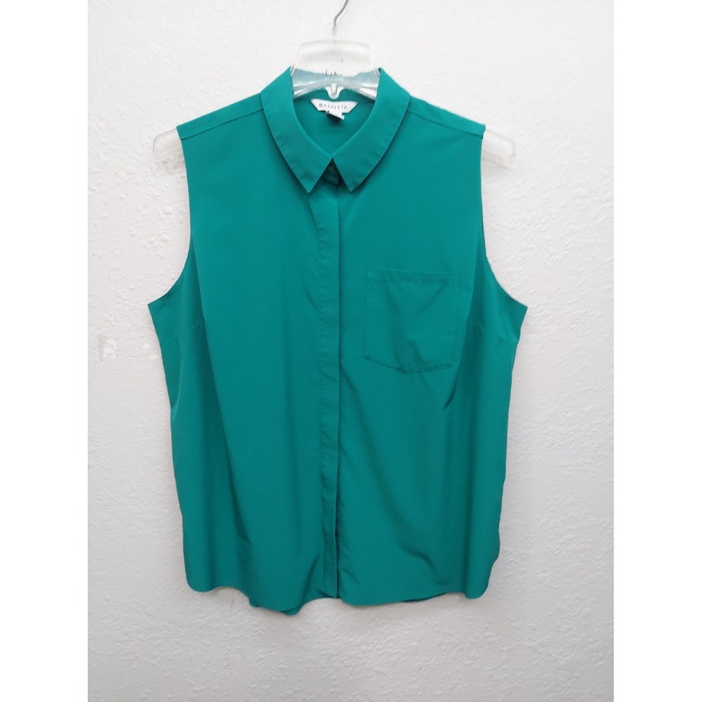 Ahtleta Everlasting Tank Womens 1X Green Sleeveless Shirt Button Up Collared